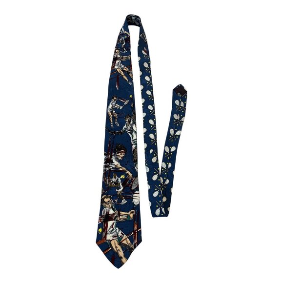 Vintage Tango by Max Raab Silk Necktie – Tennis Player & Racket USA - Picture 1 of 4